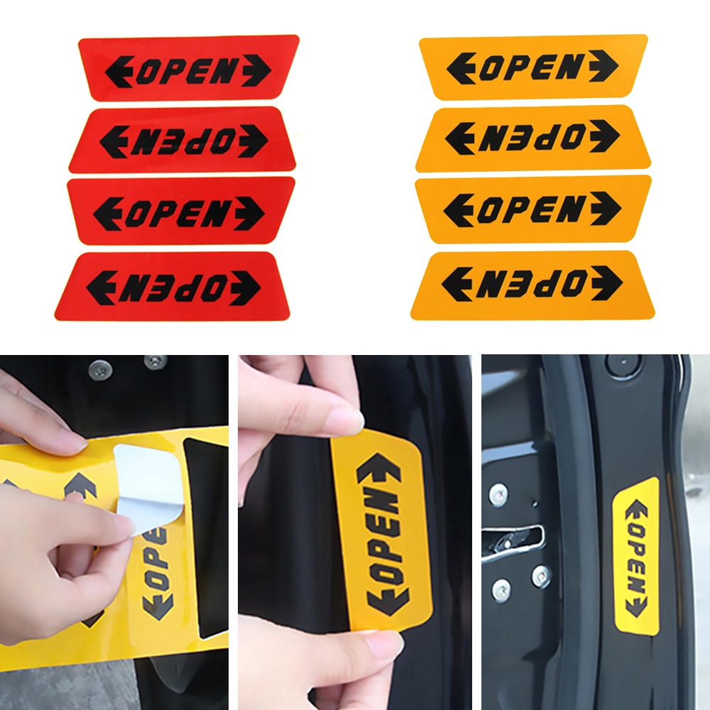 4Pcs Car Door Anti-fall Reflective Tape Warning Mark Night Driving Safety Tapes Car Door Stickers Car Accessories