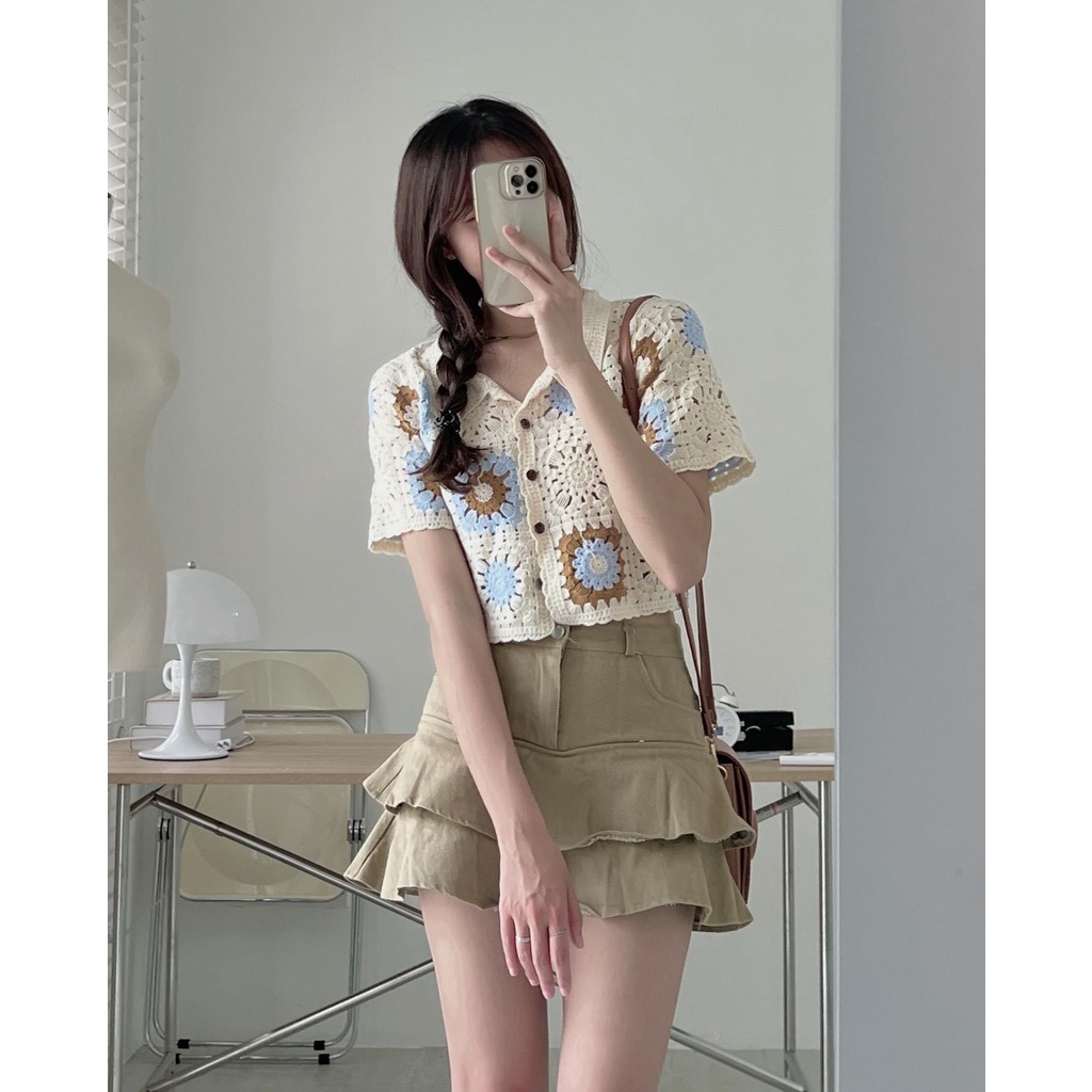 [QUÀ TẶNG LÀ DÂY BUỘC TÓC TRƠN MÀU BẠN NHÉ] Áo PoLo Croptop, Áo Len Móc Họa Tiết Thổ Cẩm Hàng Quảng Châu Loại 1 | BigBuy360 - bigbuy360.vn