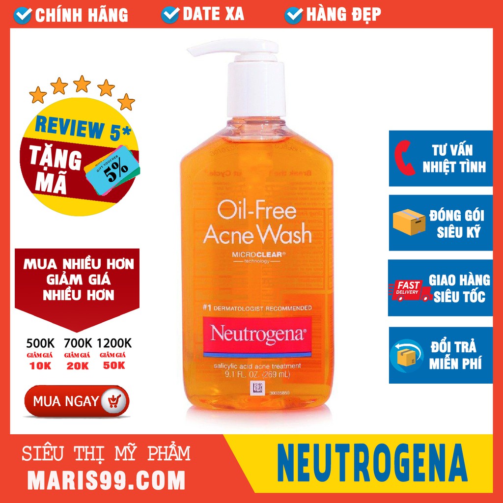 [Mã SKAMPUSH11 giảm 10% đơn 200k] Sữa Rửa Mặt Neutrogena Oil Free Acne Wash (269ml)