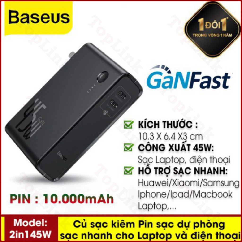 [CHÍNH HÃNG] Pin Sạc Dự Phòng Baseus 2in1 Dung Lượng 10000mah Tích Hợp Củ Sạc Nhanh Công Nghệ Gan Công Suất 45W