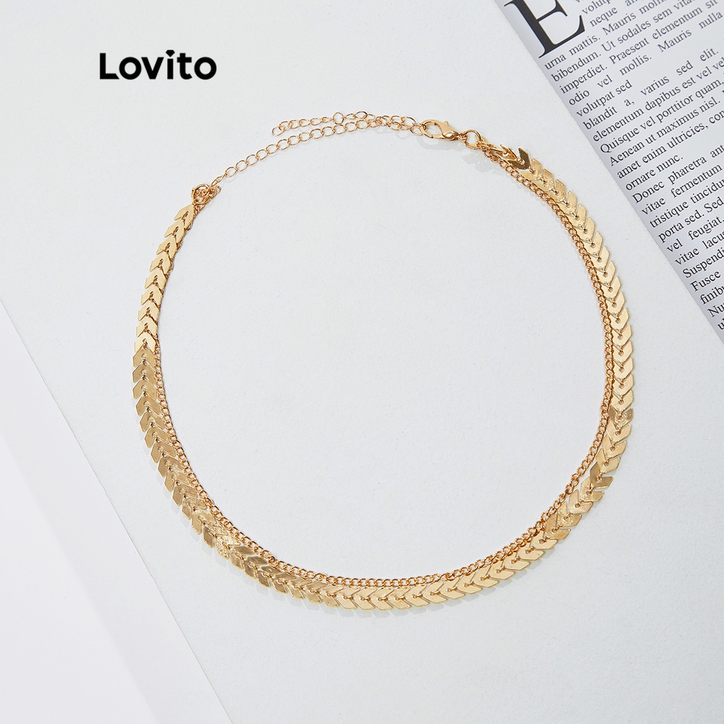 Vòng cổ choker Lovito kết cấu kim loại kiểu chuỗi xích màu trơn phong cách thường ngày L18M132 (màu vàng)