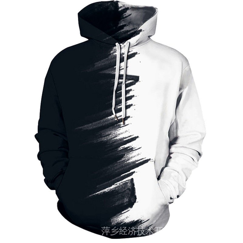 Áo Khoác Hoodie Dáng Rộng In Họa Tiết 3d Màu Đen / Trắng Thời Trang Mùa Thu 2022 Cho Nam
