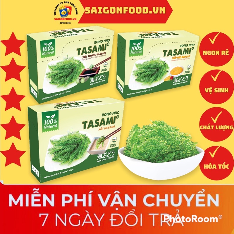 Rong Nho Tách Nước Tasami - Rong Nho Sạch Công Nghệ Nhật Bản Giàu Dinh Dưỡng Ko Tanh Kèm 3 Sốt [Mè Rang_Phomai_Wasabi]