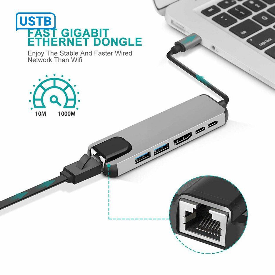 Bộ chuyển đổi nguồn 5/6 trong 1 USB type C Hdmi 4K USB 3.0 PD sang Ethernet Rj45 Lan | WebRaoVat - webraovat.net.vn