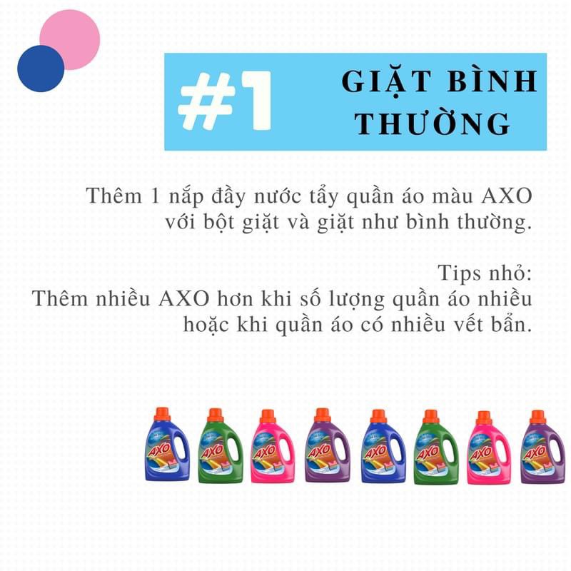 Nước giặt tẩy quần áo màu AXO chai 800ML - Hương Tươi Mát