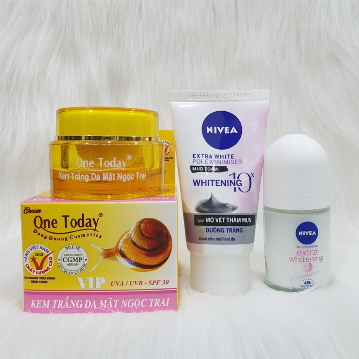 Combo Lăn Nivea Nữ 25ml  + Sữa Rửa Mặt Nivea Nữ 50g + Kem Trắng Da Mặt One Today 20g