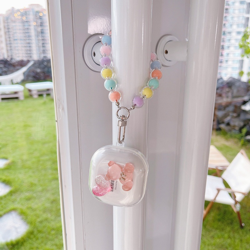 Vỏ Bảo Vệ Hộp Sạc Tai Nghe Samsung Galaxy Buds Live / Buds Pro / Buds 2 Màu Trong Suốt Gắn Dây Đeo Hình Gấu Dễ Thương Cho Buds2 Pro