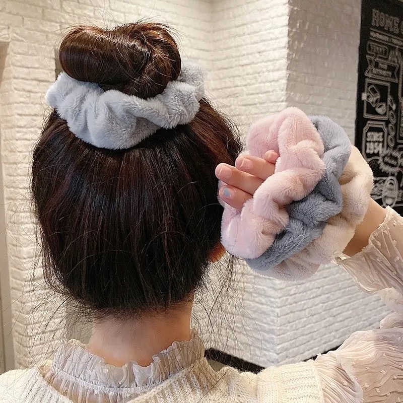  Dây buộc tóc co giãn vải lông kiểu Hàn Quốc dễ thương