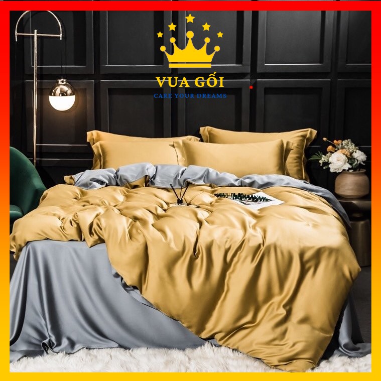 Bộ Chăn Ga Gối Lụa Tencel 100S Cao Cấp Chăn Drap Nhập Khẩu Siêu Sang Xịn Min Mát Sét Chuẩn 04 Món