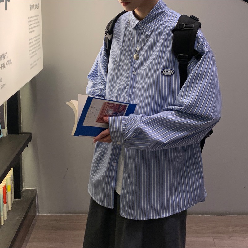 【M-3XL】Áo Sơ Mi Dài Tay Kẻ Sọc Biến Hóa Cổ Điển Hip hop Cho Nam