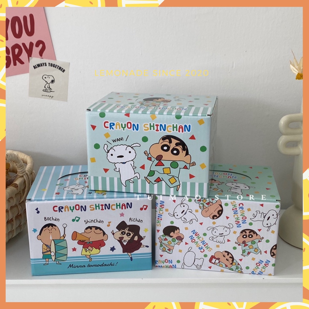 Cốc gốm Phim hoạt hình Shin Cậu Bé Bút Chì full box hộp quà tặng kèm thìa muỗng dễ thương