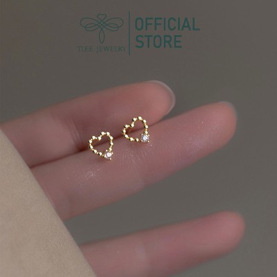 Khuyên tai bạc nữ TLEE mẫu tim hạt mix viên đá mini xinh xắn TLEE JEWELRY B0246