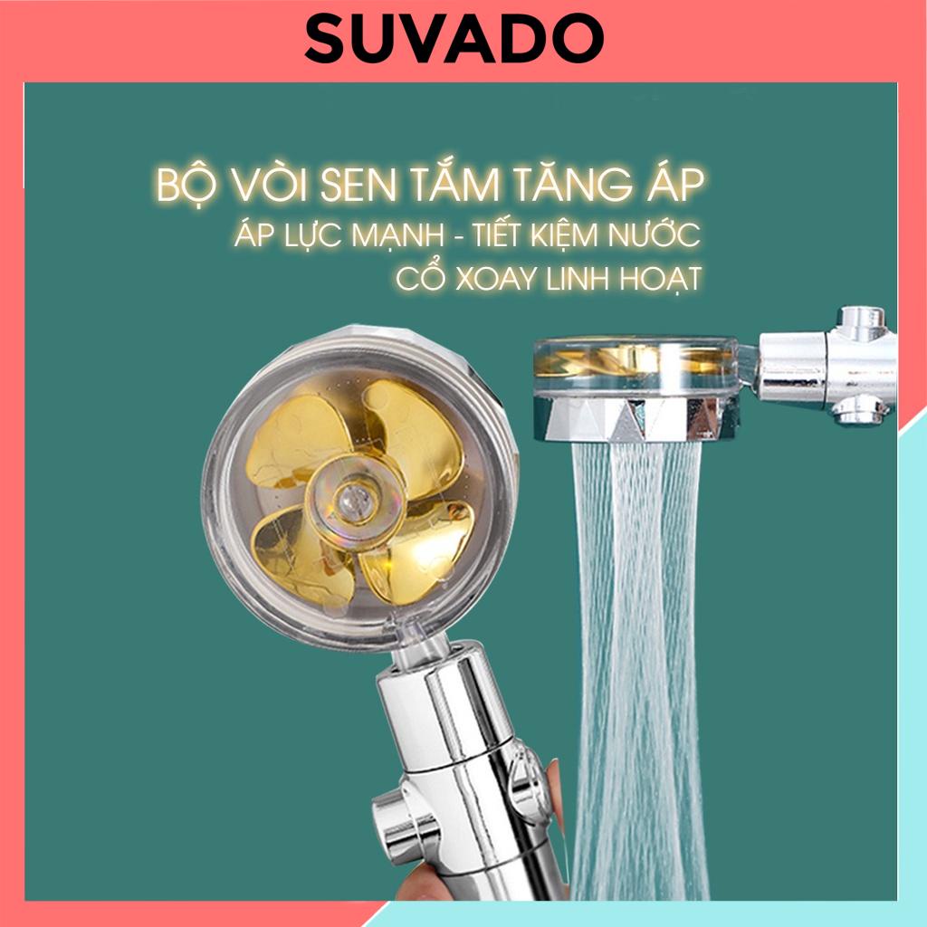 Đầu vòi sen tăng áp Bát sen cánh quạt xoay 360 độ đầu vòi hoa sen có nút nhấn stop tắt bật DB011 SUVADO