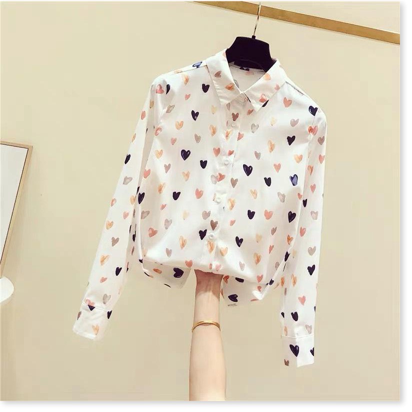 ÁO SƠ MI LỤA NỮ CAO CẤP HỌA TIẾT TRÁI TIM SANH CHẢNH- HHP