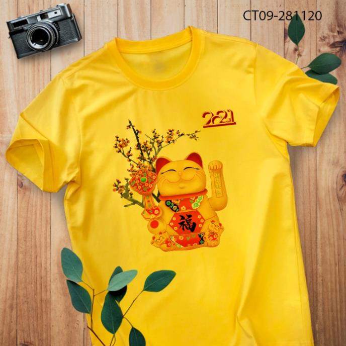 Áo Thun Mèo Vàng Thần Tài Vẫy Tay May Mắn Lucky Cat Gold - CT09-281120