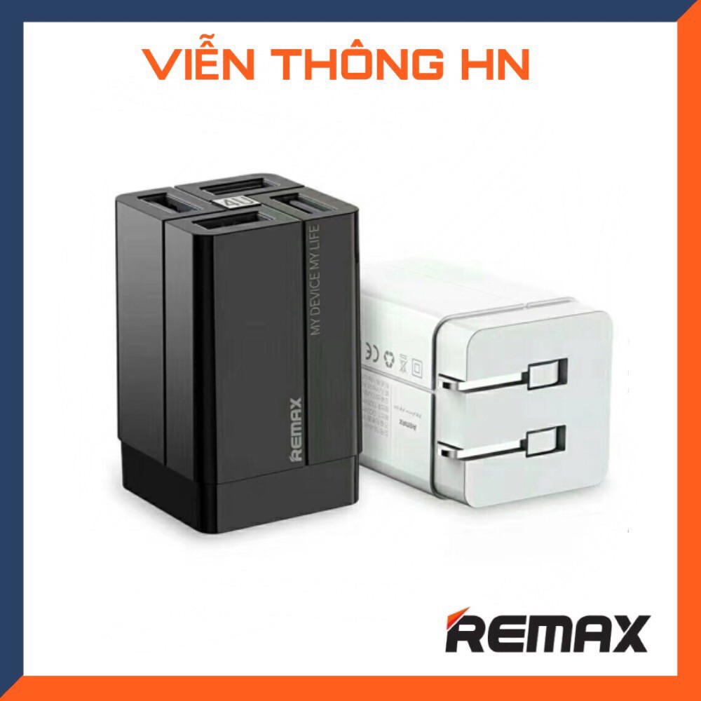 [Mã ELFLASH5 giảm 20K đơn 50K] Cốc sạc 4 cổng 3.4A Remax RP-U43 - củ sạc chống cháy nổ đa năng QC - vienthonghn