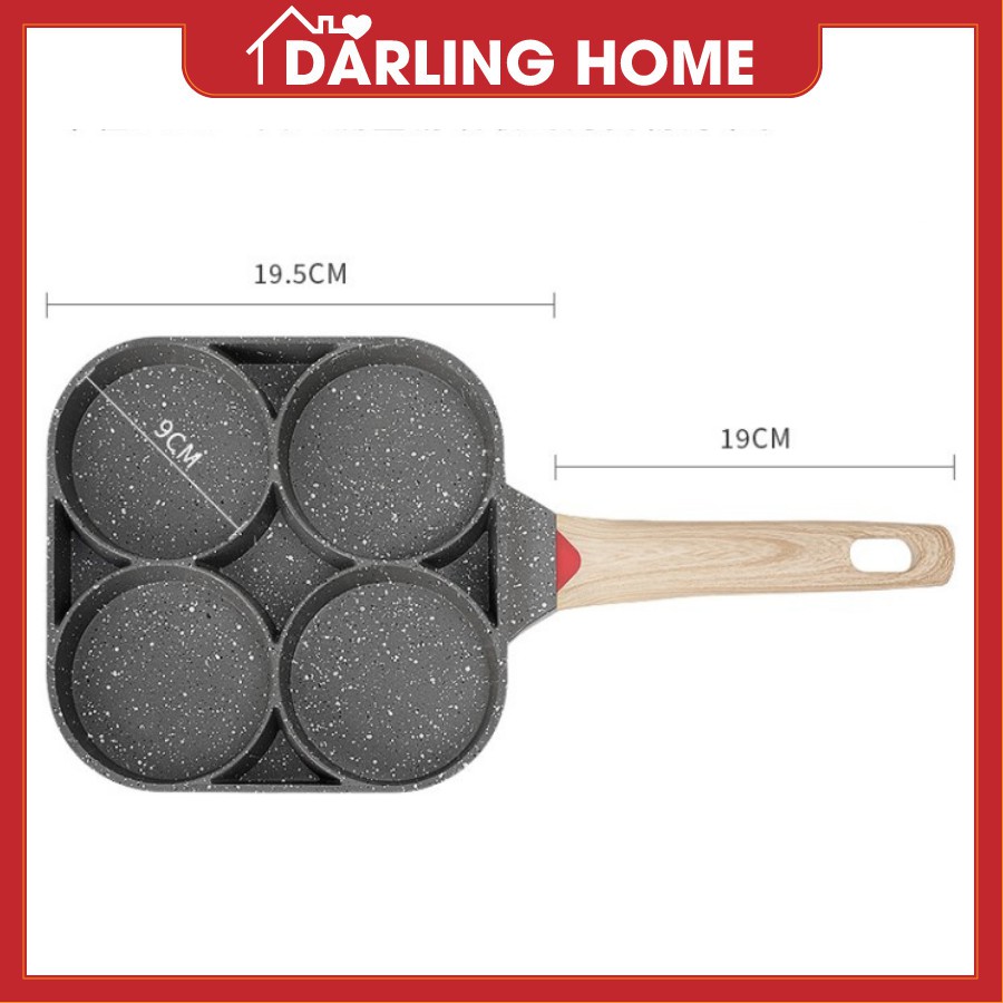 Chảo Chiên Trứng 4 Ngăn, Chống Dính Vân Đá Dùng Được Cho Bếp Từ Darling Home