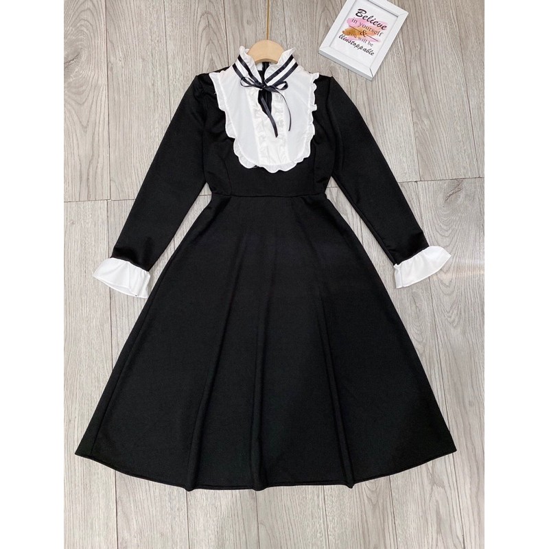 [Hàng chuẩn] Váy Cổ Nơ Viền Bèo Dáng Xoè, Đầm Umi Dáng Xoè Siêu Xinh Có Ảnh Thật Kèm Video | BigBuy360 - bigbuy360.vn