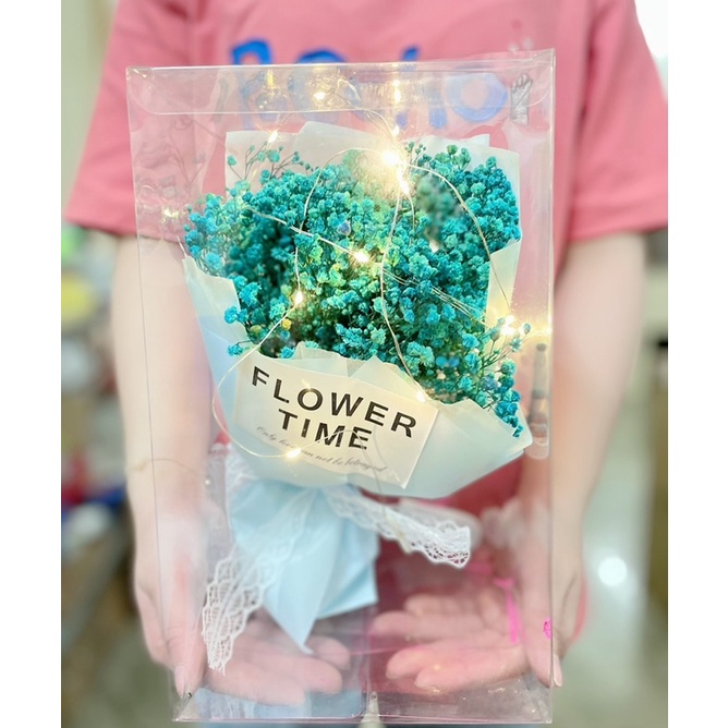 [Quà Tặng 8/3] Set Quà Hoa Baby Khô Kèm Hộp, Túi, Đèn