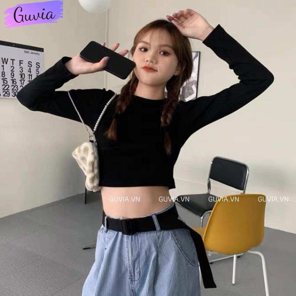Áo Croptop Tay Dài CỔ TRÒN Nữ Ôm Body Chất Tốt, Áo Thun gân kiểu nữ crt dài tay mặc đẹp GUVIA