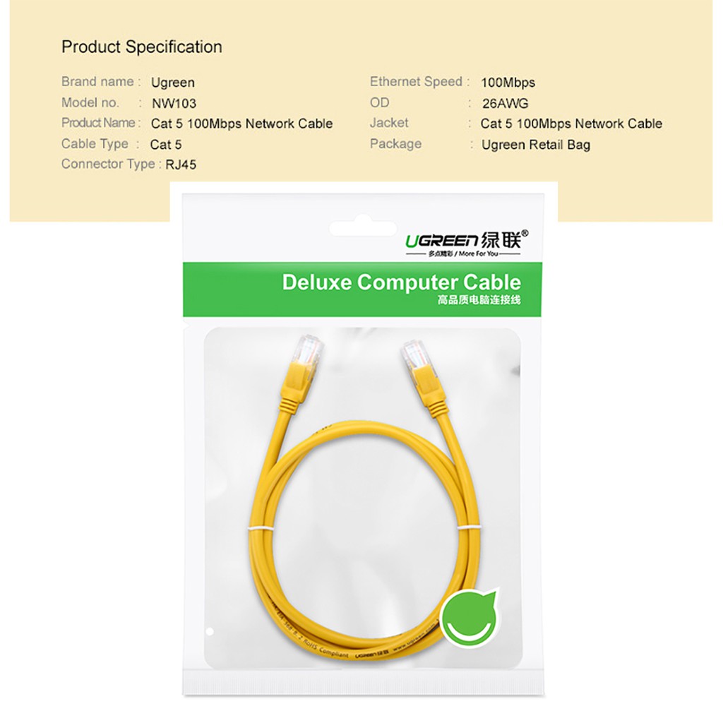 Cáp Mạng Đúc Sẵn Cat5e Cao Cấp UGREEN NW103