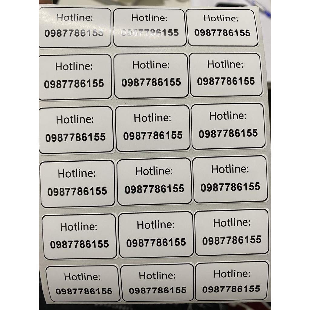 Nhãn tem ghi chú thông tin số điện thoại - Hotline