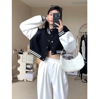 Áo khoác bóng chày form croptop vải nỉ bông phong cách Ulzzang