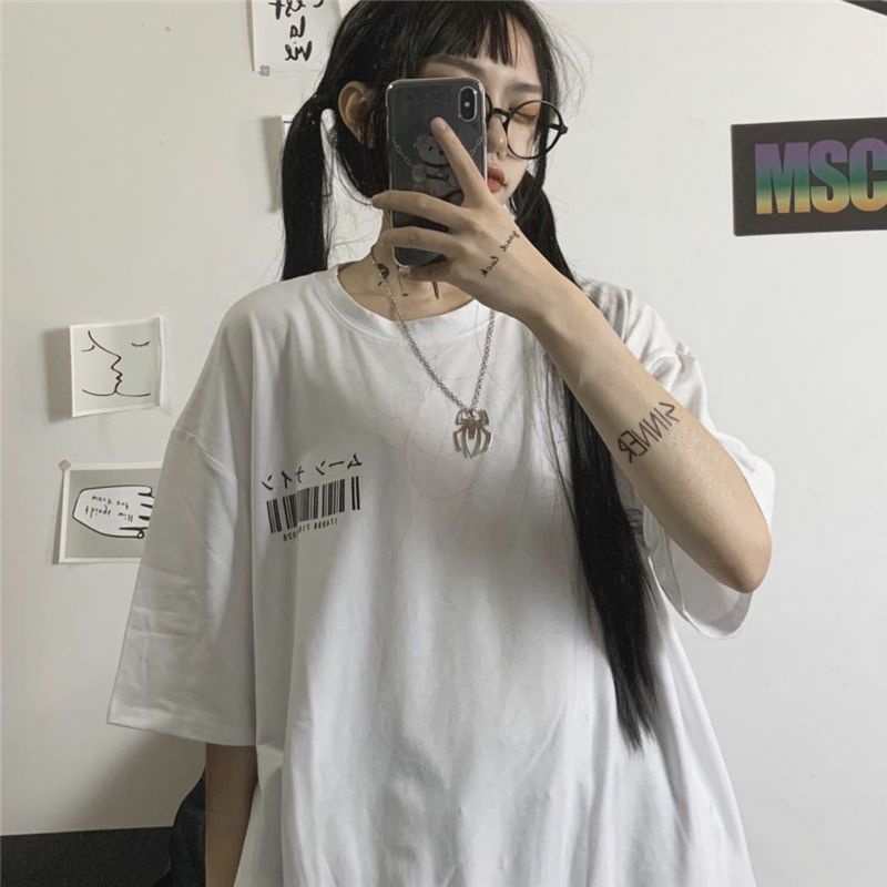 Áo Thun Tay Lỡ Form Rộng Unisex Ulzzang In Mã Vạch