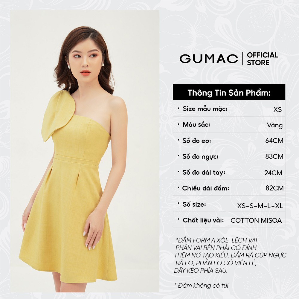 [Mã MABR07062 giảm 8% tối đa 50K đơn từ 249K] Đầm dự tiệc cúp ngực GUMAC thiết kế nơ sang chảnh, màu vàng đủ size DB374 | BigBuy360 - bigbuy360.vn