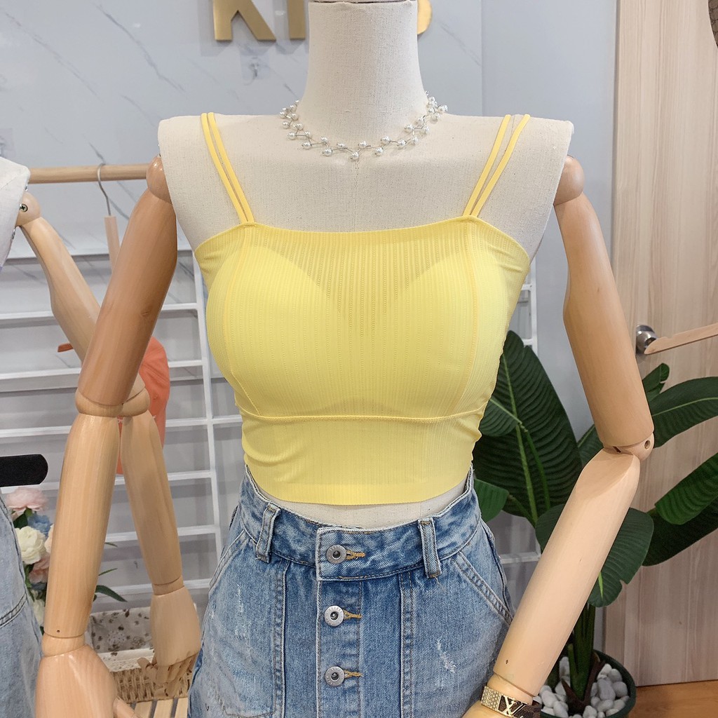 Áo croptop 2 dây Quảng Châu [VIDEO+ẢNHTHẬT] áo nữ Taobao có đệm mút ngực mix chân váy, quần cạp cao siêu chất A149 | BigBuy360 - bigbuy360.vn