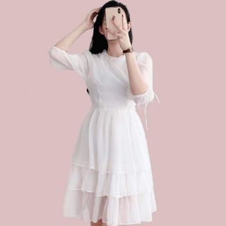 Váy tơ 3 tầng tay nơ
