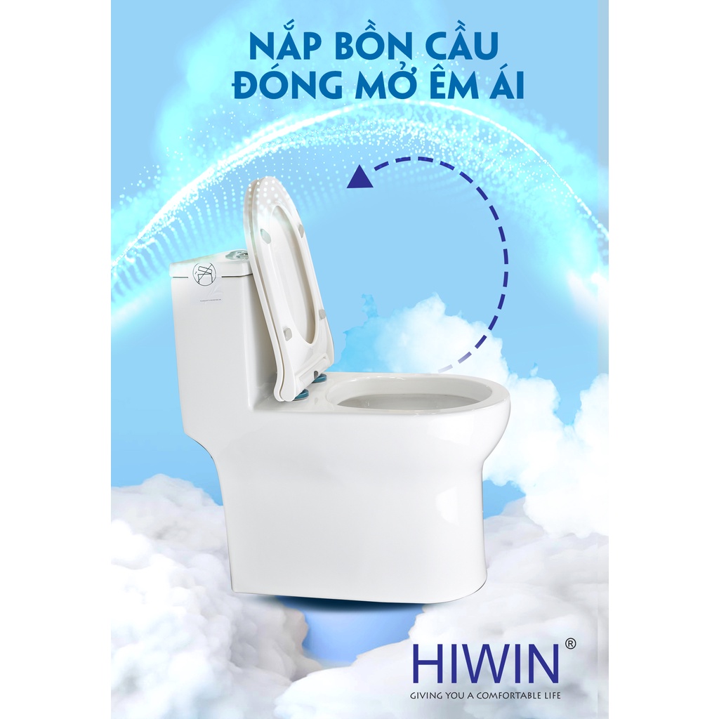 Bồn cầu sứ nguyên khối tráng men chống bám bẩn cao cấp HIWIN MT-5015