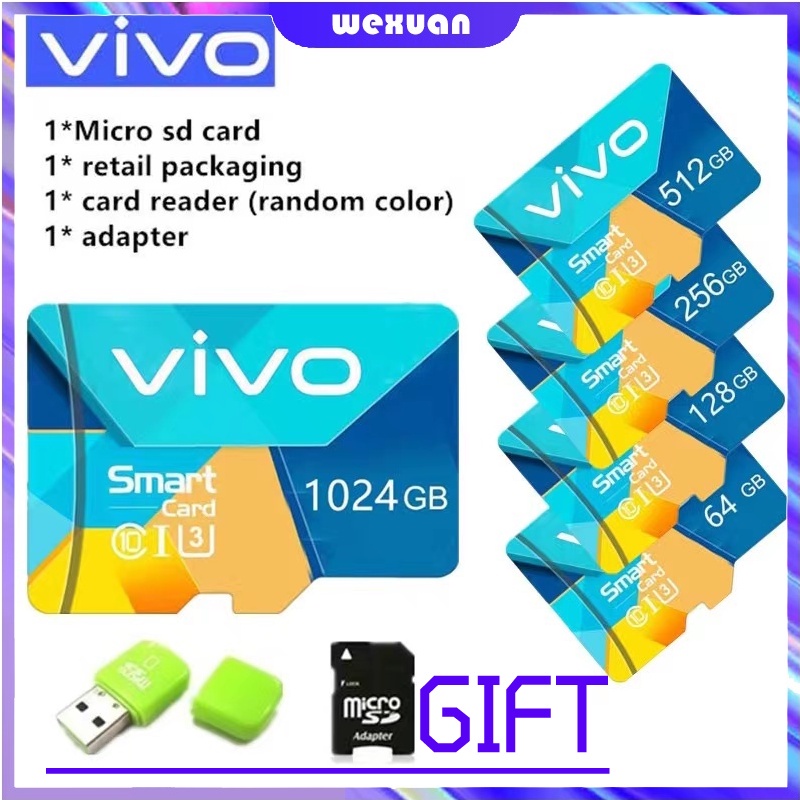 VIVO Thẻ Nhớ Micro SD XC Microsd C10 512GB 256GB 128GB 1TB Tốc Độ Cao