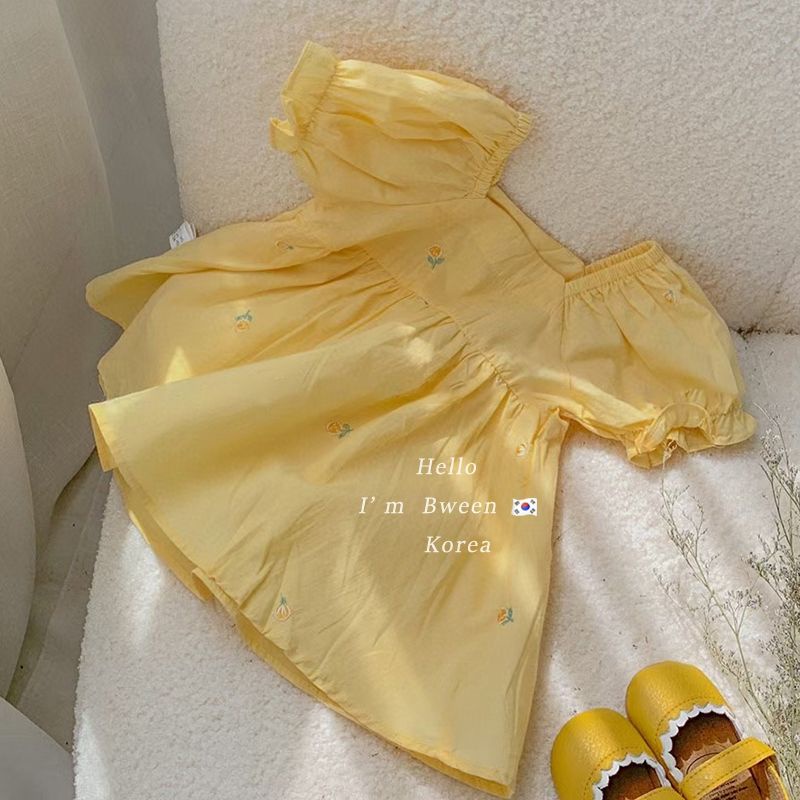 Đầm Công Chúa Tay Ngắn Cổ Vuông Phối Ren Thêu Họa Tiết Phong Cách Hàn Quốc Thời Trang Mùa Hè Mới Cho Bé Gái 0711