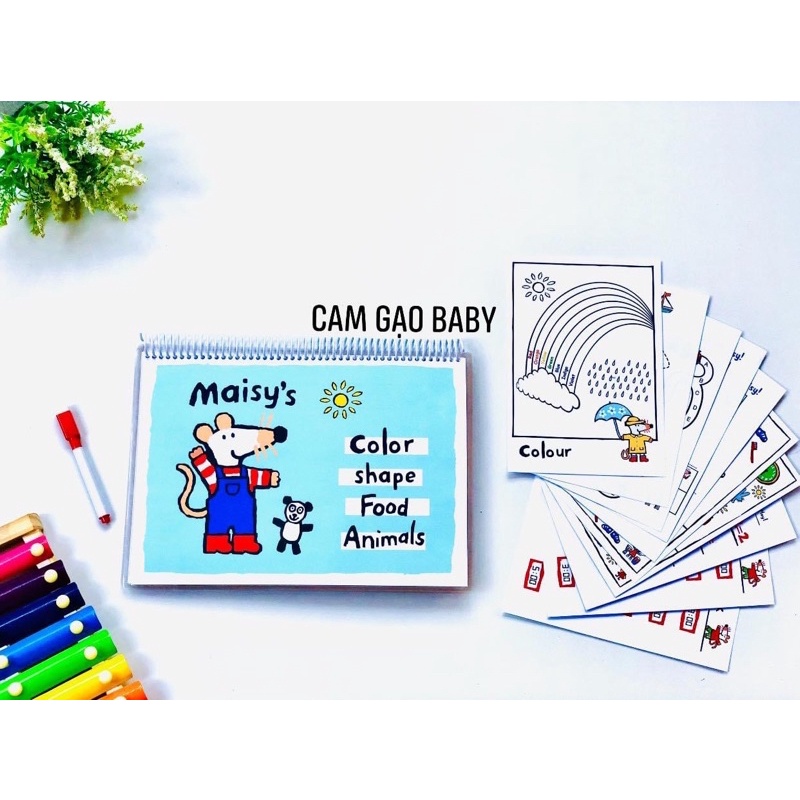 Chuột Maisy - Học liệu dính dán phát triển tư duy color, Shape, Food, Animals
