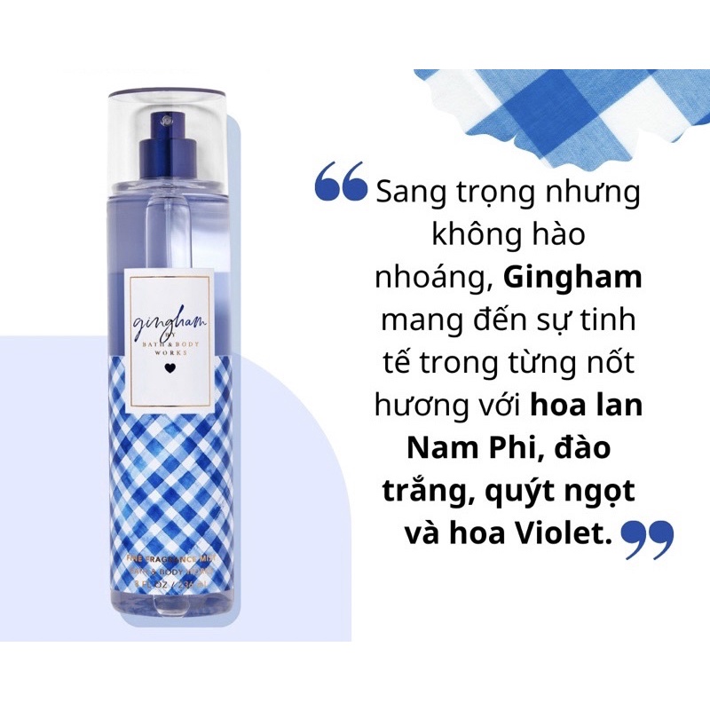 Xịt body mist Gingham Bath and Body Work siêu HOT - 236ml