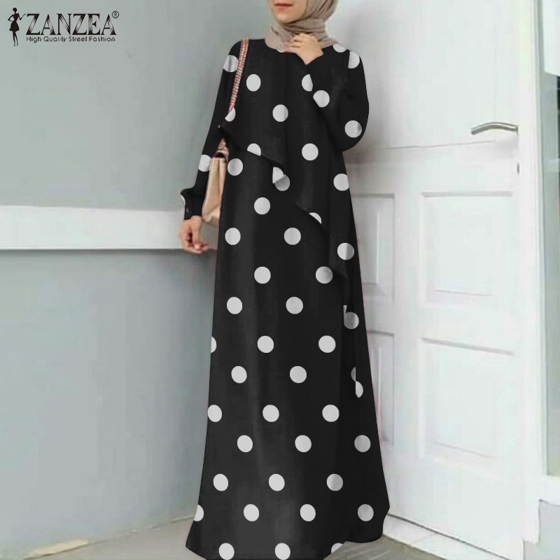 Zanzea Đầm Maxi Tay Dài In Họa Tiết Chấm Bi Dành Cho Phụ Nữ Hồi Giáo