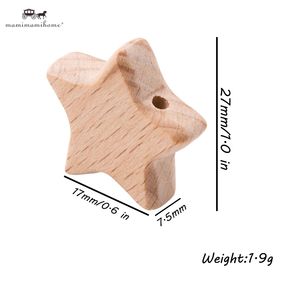 Bộ 10 hạt gỗ Mamimamihome hình ngôi sao 25mm dùng làm đồ chơi em bé
