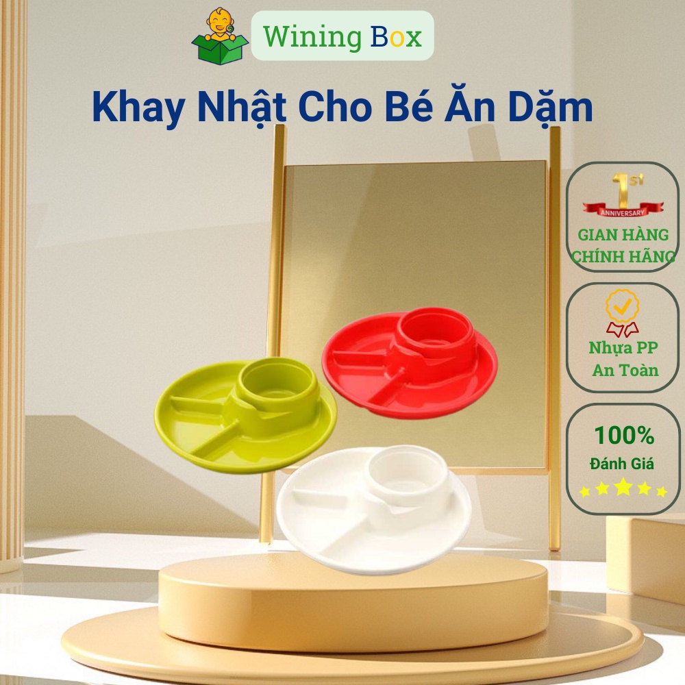 Khay ăn dặm BLW có chia 3 ngăn và để cốc Inomata, chính hãng Nhật Bản Wining Box