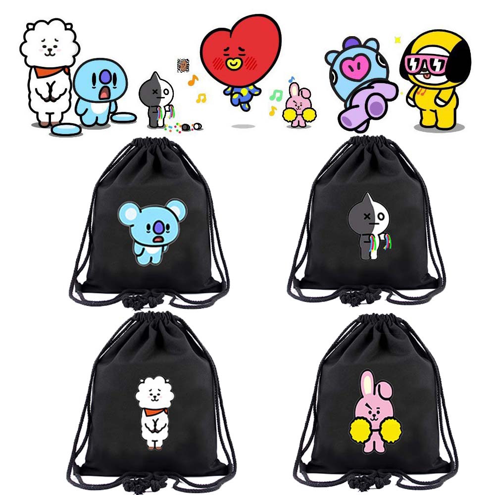 Ba Lô Dây Rút Vải Canvas In Họa Tiết Bt21 Hoạt Hình Bts