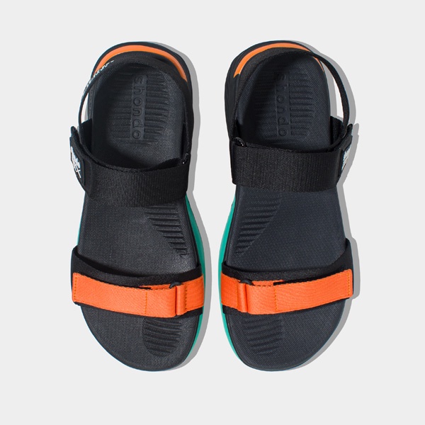 SHONDO | Sandals F7 Continew đế đen phối quai đen cam F7N1012