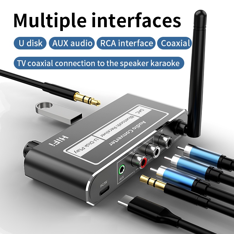 Thiết Bị Nhận Tín Hiệu Âm Thanh Bluetooth Đa Chức Năng 3.5MM Aux / Đầu Ra / Đầu Ra RCA / USB / Mic