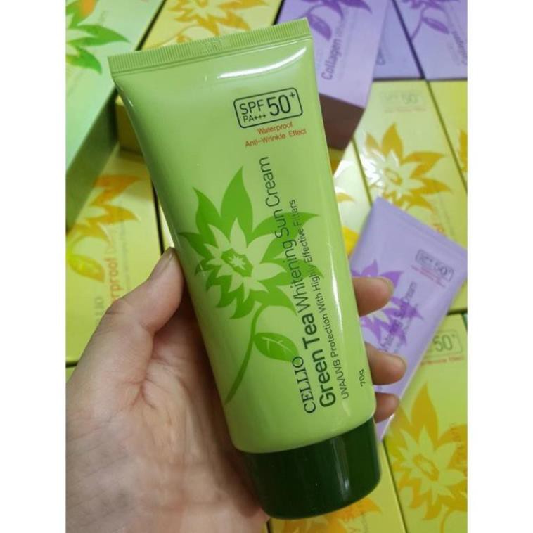 Kem chống nắng trà xanh Cellio Green Tea Whitening Sun Cream SPF 50+