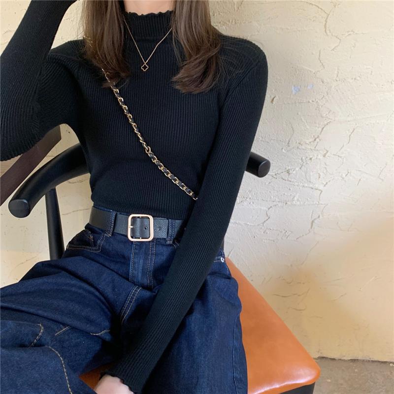 Áo Sweater Dệt Kim Tay Dài Cổ Cao Dáng Ôm Màu Trơn Thời Trang Thu Đông 2023 Mới