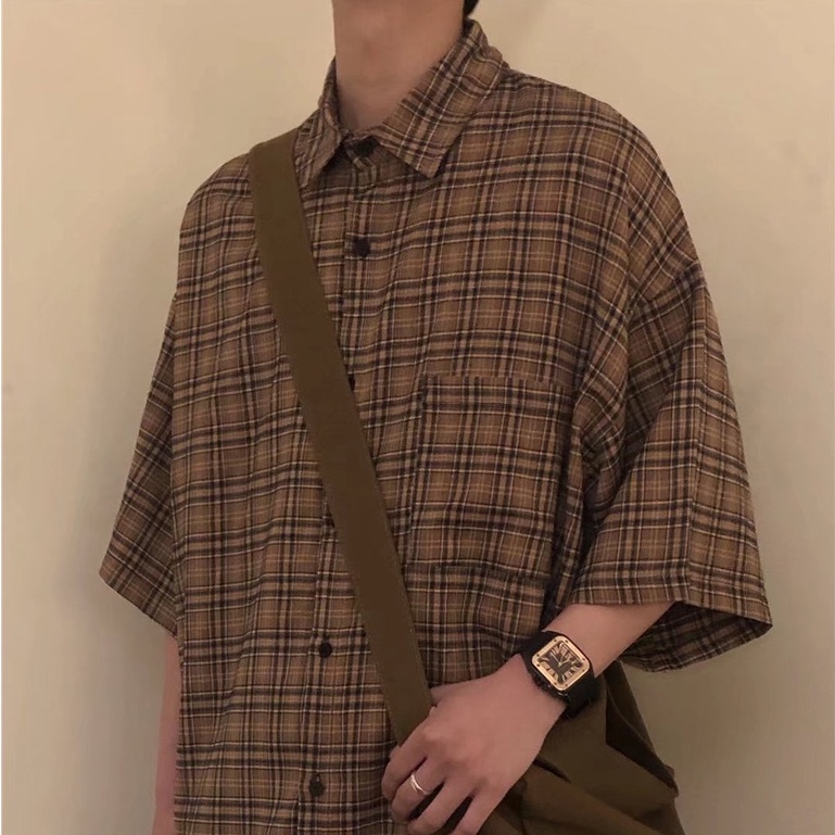 Áo Sơ Mi Caro Tay Ngắn Dáng Rộng Thời Trang Mùa Hè Cho Nam Size M-3XL