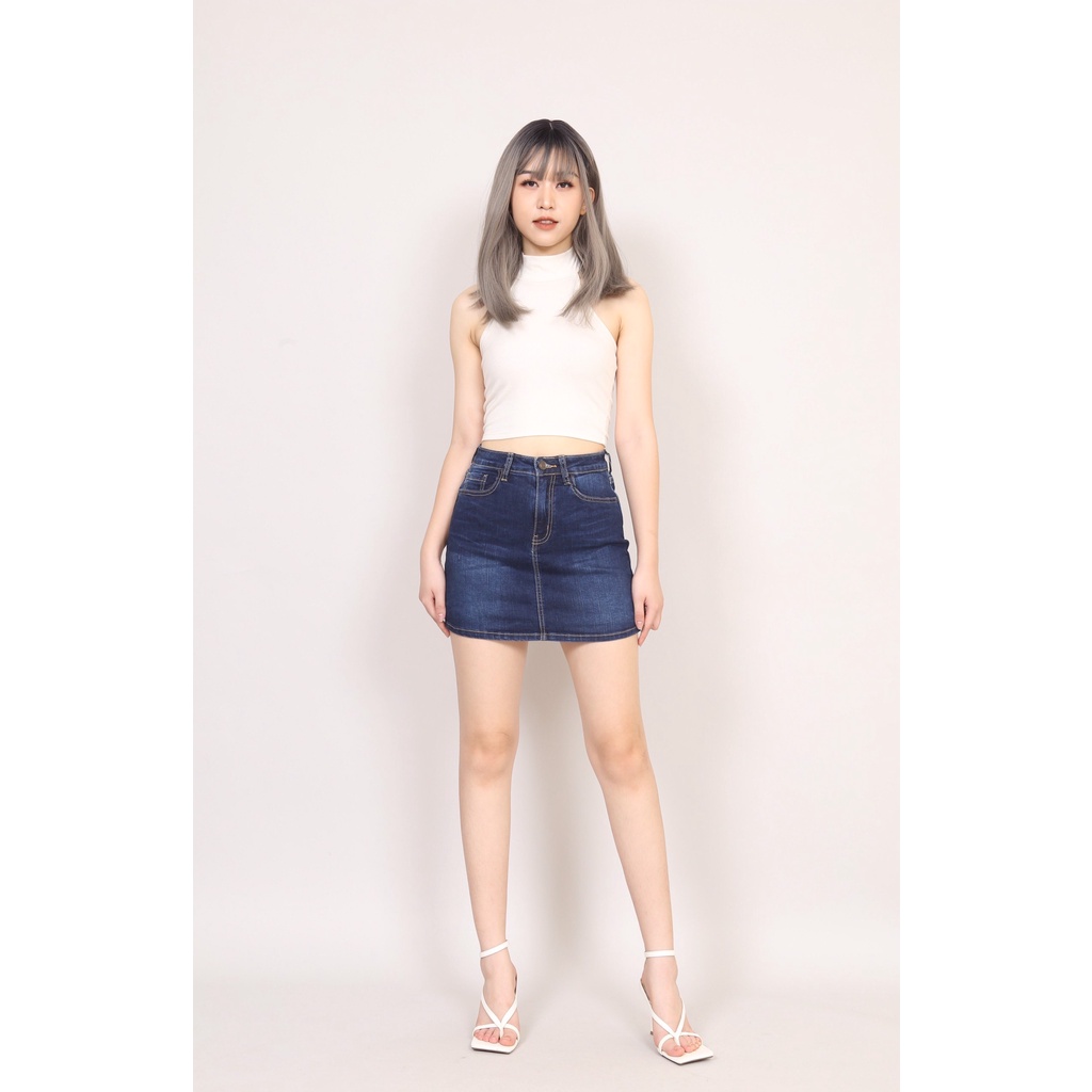 Chân váy jeans chữ A Trơn có quần bên trong Gấu Thường CT JEANS