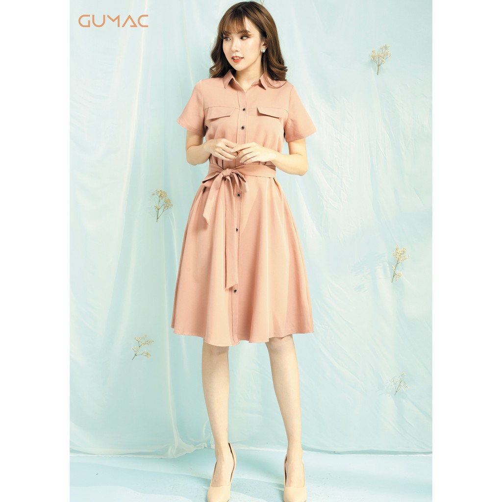 Đầm sơ mi đai eo GUMAC MS06951_NUDE