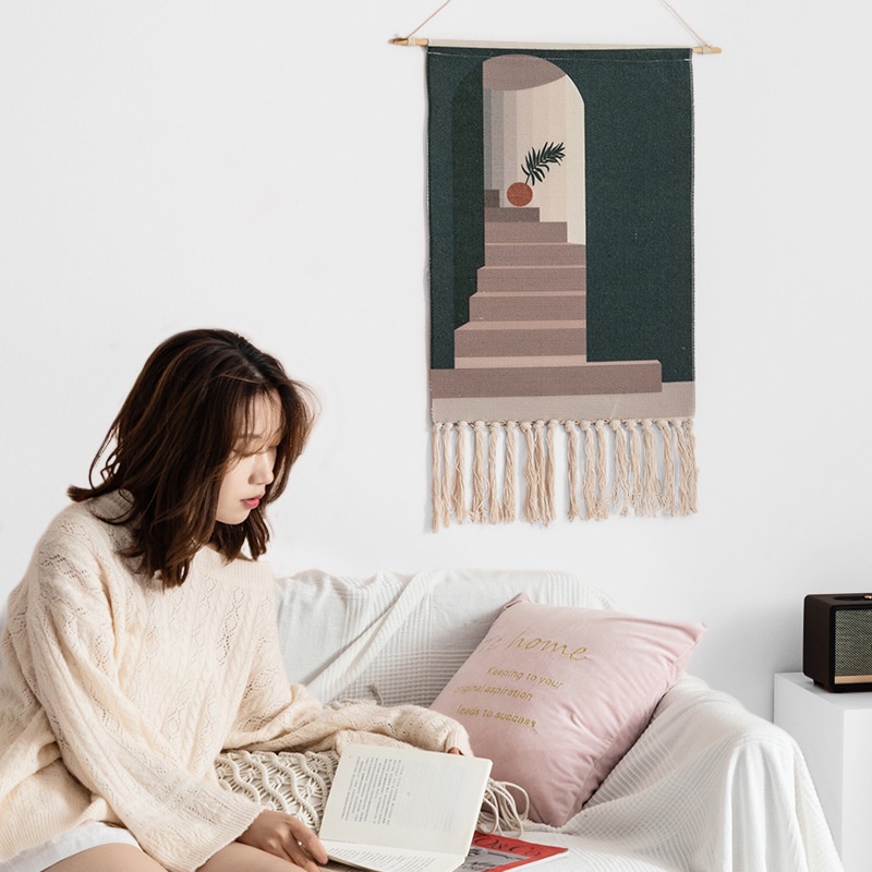 Thảm Treo Tường Phối Tua Rua Phong Cách Boho Độc Đáo Trang Trí Nhà Cửa / Khách Sạn