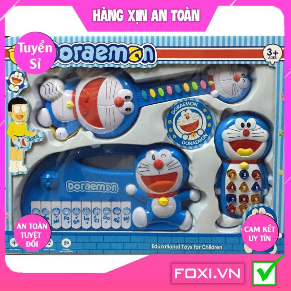 Bộ đàn ghita-guitar-organ-dương cầm-doraemon-Đô rê mon-đồ chơi phát nhạc-nghe nhạc-nghệ thuật-Bé thử sức vai trò ca sĩ