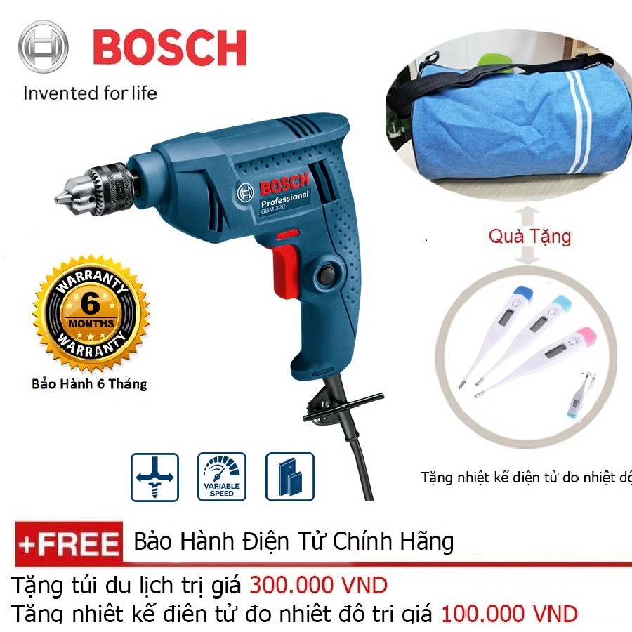 Máy khoan Bosch GBM 320 Professional + Quà tặng áo mưa